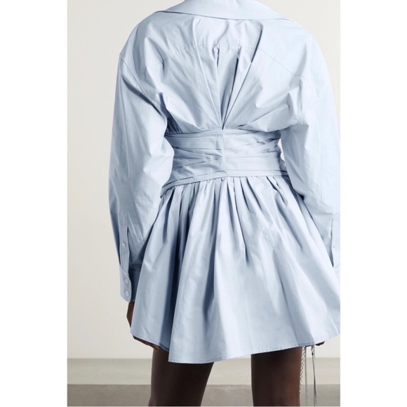 Alexander Wang Cotton Poplin Gathered Shirt Dress Light Blue US 6 - Picture 7 of 11